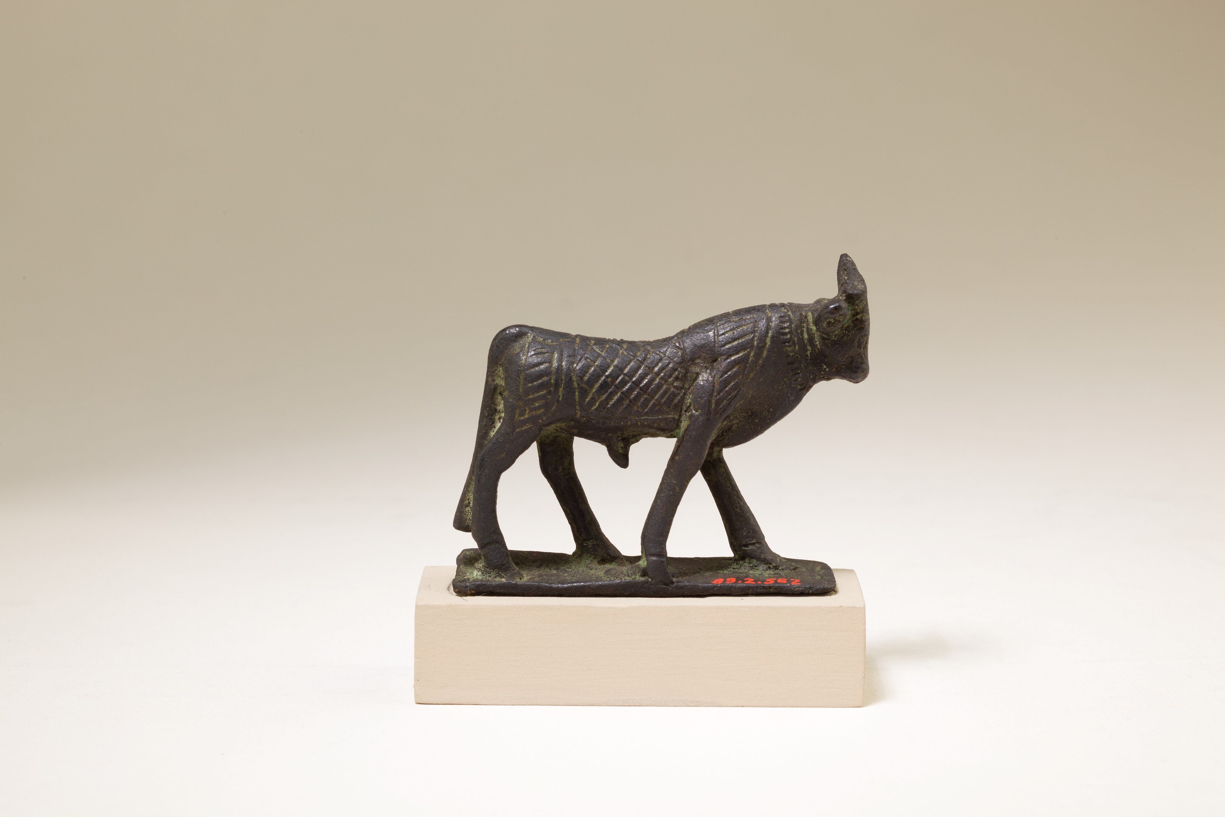Small bronze statuette of an Apis bull walking, Late Period to Ptolemaic Period Egypt, from the Metropolitan Museum of Art.